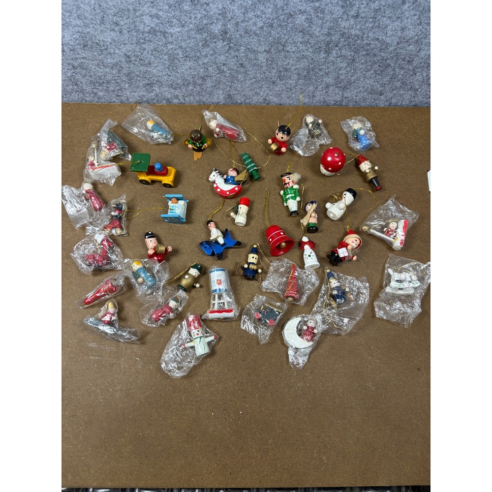 Vintage Miniature Wooden ChristmasOrnaments Lot HandPainted Nutcracker Angel30pc